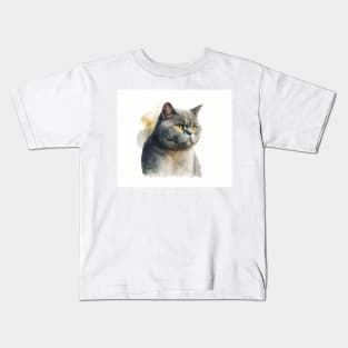 British Shorthair Cat Watercolour Painting Kids T-Shirt